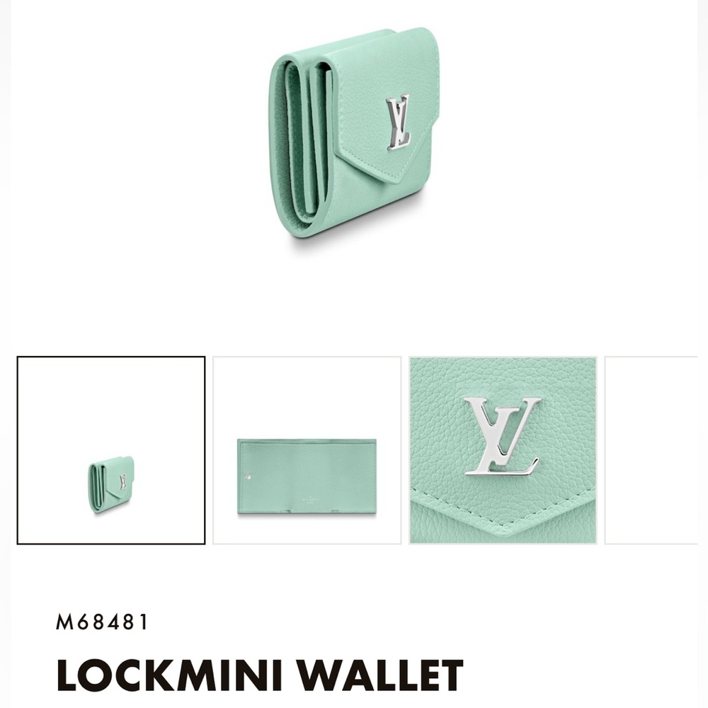 Louis Vuitton LockMini Wallet Mint Green Calf Leather Silver LV Hardware M68481 - Picture 14 of 16